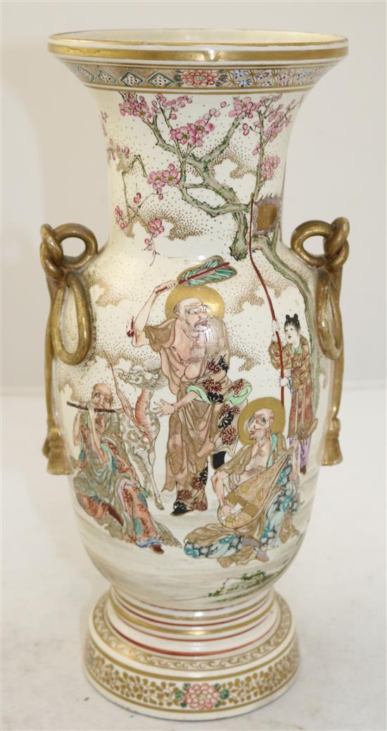 A Japanese Satsuma pottery vase, early 20th century, 32.5cm, neck restored